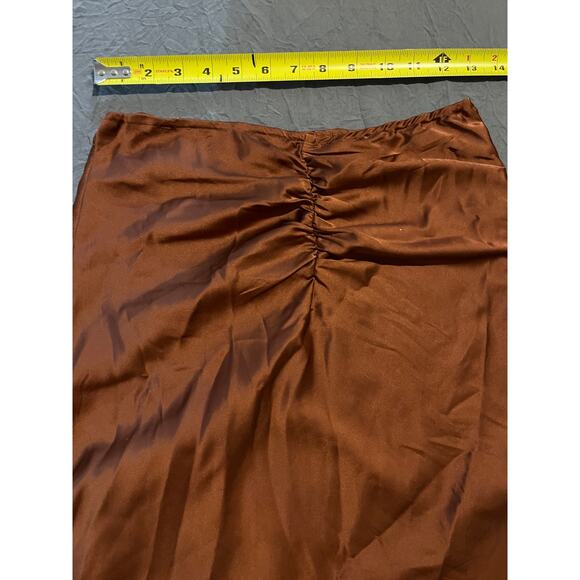 Princess Polly Strapless Satin Midi Dress Rust Brown Size 6 - Picture 6 of 7